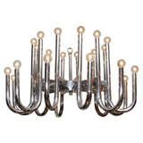 Tubular chrome twelve arm chandelier